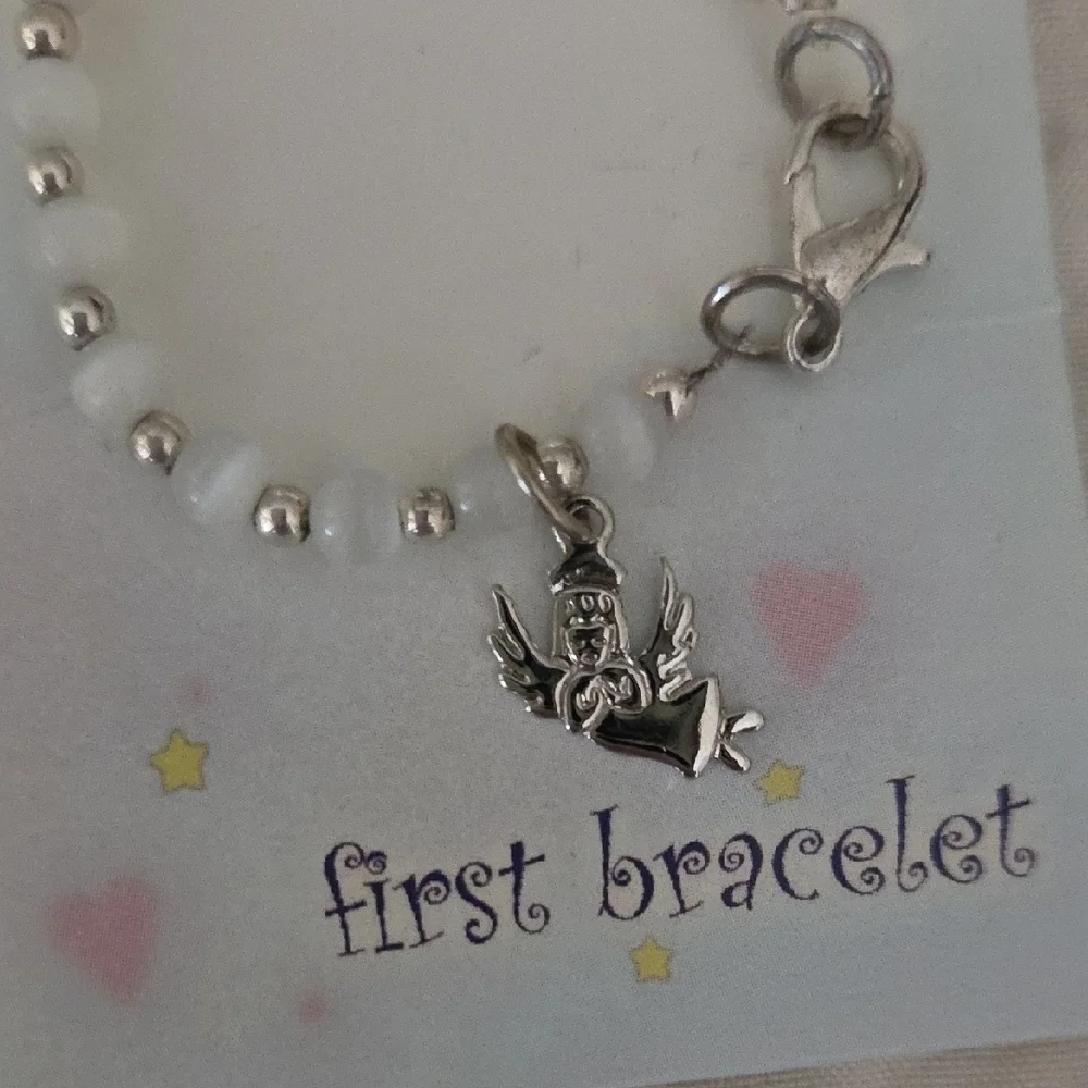 Baby's First Bracelet - Silver and White Angel Charm Bracelet